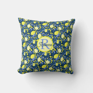 Coussin Monogramme Chic Nom Rustique Citron Citrons Feuill