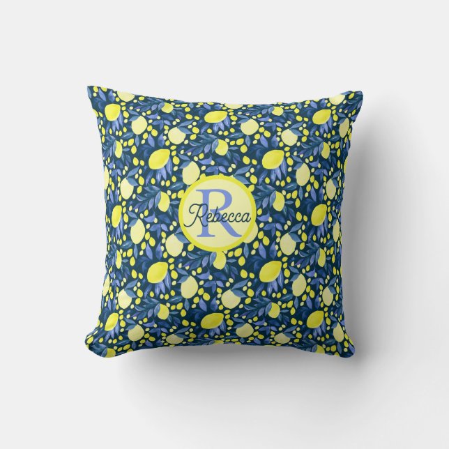 Coussin Monogramme Chic Nom Rustique Citron Citrons Feuill (Recto)