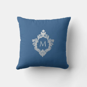 Coussin Monogramme Classic Bleu Élégant Vintage Cimier Orn
