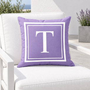 Coussin Monogramme Classique Cadre Carré Blanc Violet