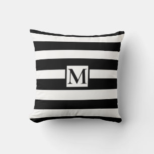 Coussin Monogramme classique élégant bandes noires et blan