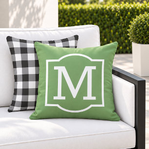 Coussin Monogramme Classique entrecrochets Vert et Blanc
