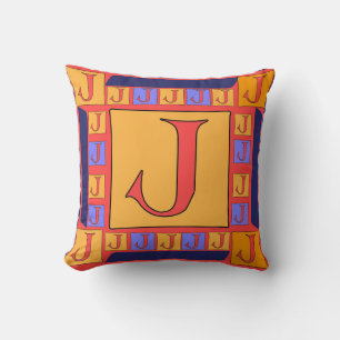 COUSSIN MONOGRAMME CLASSIQUE J BLUE BORDURE