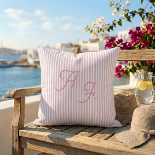 Coussin Monogramme Classique Rayure Rose Blanc Côté Mer