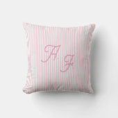 Coussin Monogramme Classique Rayure Rose Blanc Côté Mer (Recto)