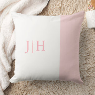 Coussin Monogramme classique rose large bande et blanc