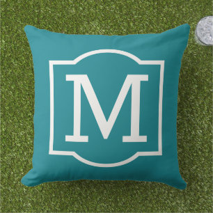 Coussin Monogramme Classique sur Support Blanc Sarcelle