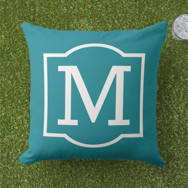 Coussin Monogramme Classique sur Support Blanc Sarcelle (Herbe)