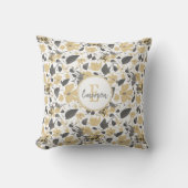 Coussin Monogramme Clematis Gris Jaune Fleurs (Recto)