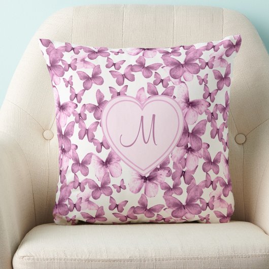 Coussin Monogramme Cœur Papillon Rose