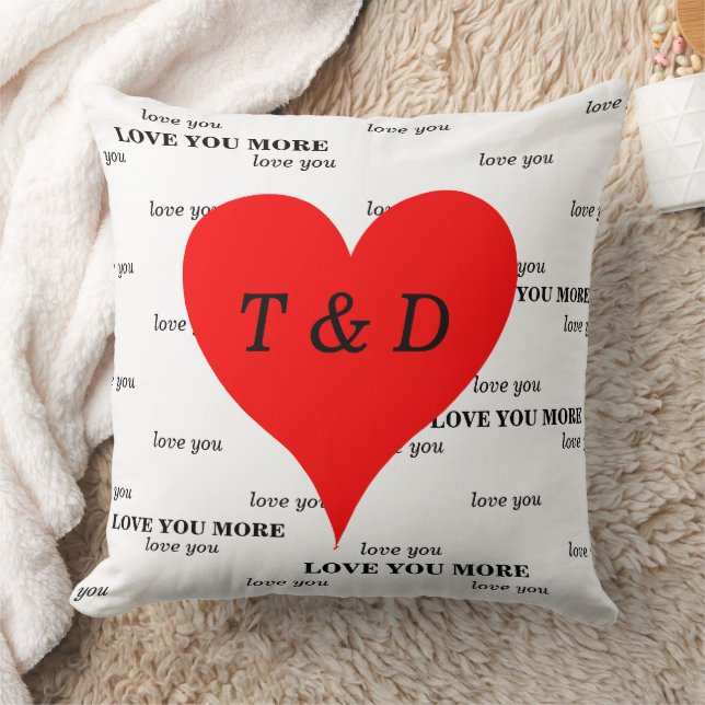 Coussin Monogramme Cœurs Rouges T'aime Plus (Couverture)