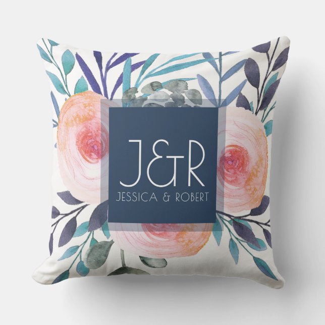Coussin Monogramme coloré de bouquet floral (Recto)