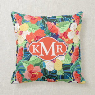Coussin Monogramme coloré du motif de ketmie