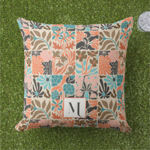 Coussin Monogramme coloré mignon Retro tendance motif flor