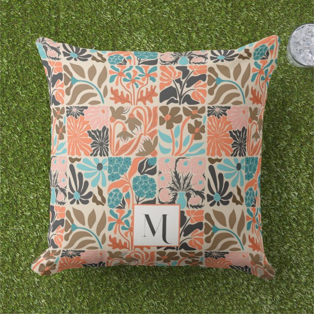 Coussin Monogramme coloré mignon Retro tendance motif flor (Herbe)