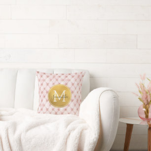 Coussin Monogramme Confetti Aquarelle Rose Féminin Or