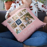 Coussin Monogramme couleur modifiable Notre collection pho<br><div class="desc">Monogramme coussin avec les mots "Notre Famille" dans un script élégant avec 8 photos carrés disposées dans une grille avec une bordure blanche autour d'eux sur l'avant et l'arrière, ce qui en fait 16 photos au total que vous pouvez remplacer par vous-même photos tout contre une couleur arrière - plan...</div>