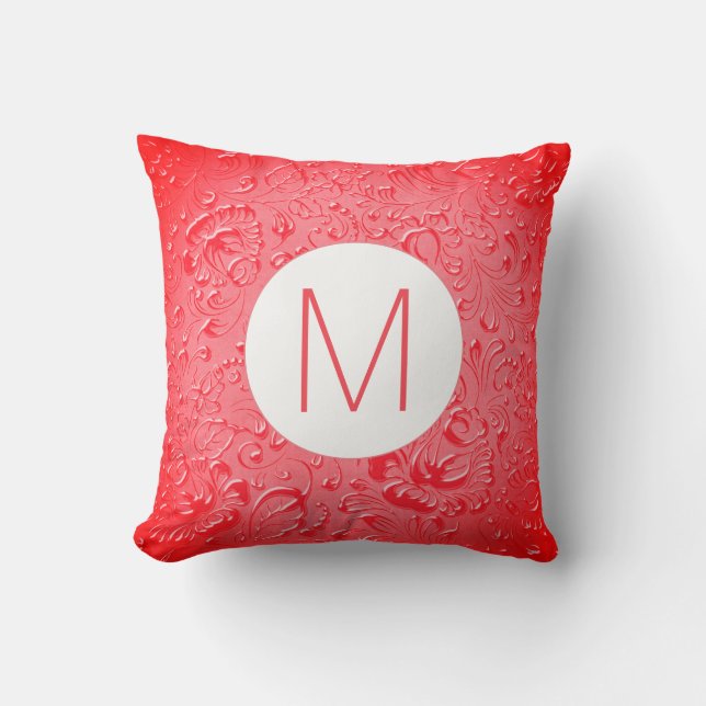 Coussin Monogramme couleur rose foncé Embossée Floral (Recto)