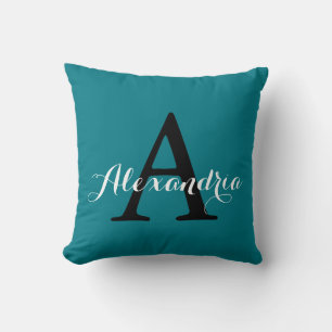 Coussin Monogramme couleur solide Turquoise élégant de Bis