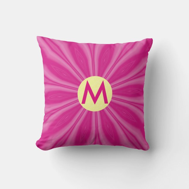 Coussin Monogramme Coup de soleil jaune cercle rose chaud  (Recto)