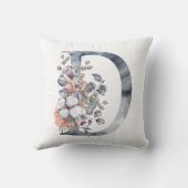 Coussin Monogramme D floral aquarelle bleu pêche blanc (Verso)