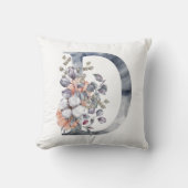Coussin Monogramme D floral aquarelle bleu pêche blanc (Recto)