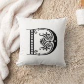 Coussin Monogramme D Modèle floral noir et blanc initial (Couverture)