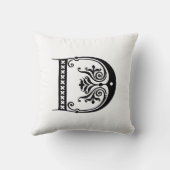 Coussin Monogramme D Modèle floral noir et blanc initial (Verso)