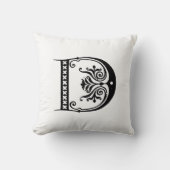 Coussin Monogramme D Modèle floral noir et blanc initial (Recto)