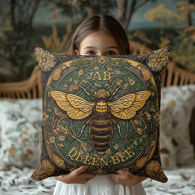 Coussin Monogramme d'abeille de la reine jaune rustique Co (Créateur téléchargé)