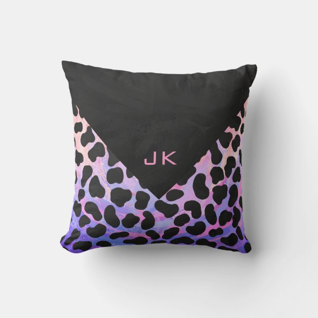 Coussin Monogramme Dalmatien noir et rose (Recto)