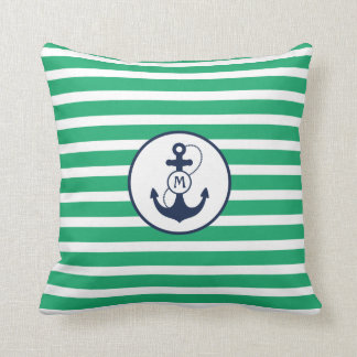 Coussin Monogramme d'Ancre de vert de Kelly