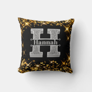 Coussin Monogramme d'argent initial H personnalisé Votre n