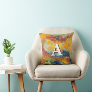 Coussin Monogramme d'art Abstrait vif et coloré