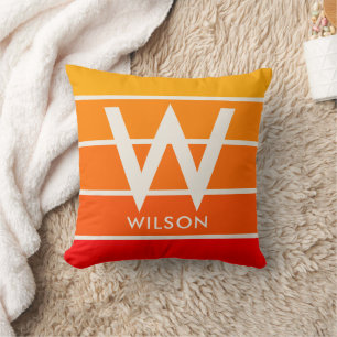 Coussin Monogramme de bande orange rouge large Sunrise