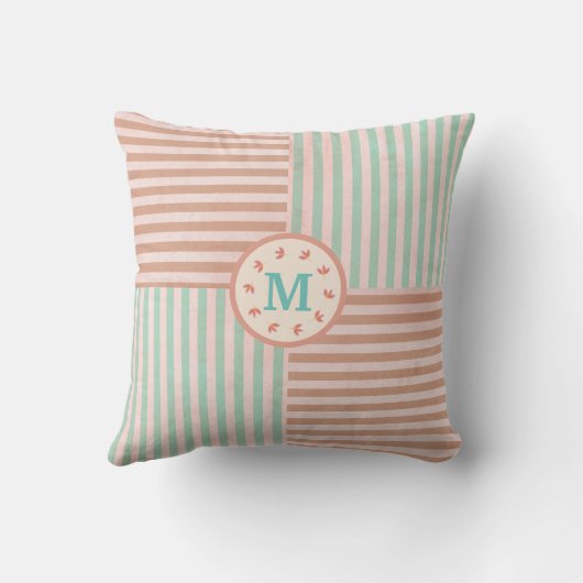 Coussin Monogramme de bande verte mignonne (Verso)