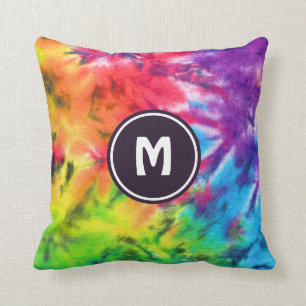 Coussin Monogramme de Boho rétro de l'arc-en-ciel Abstrai