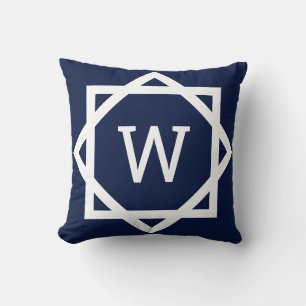 Coussin Monogramme de bordure graphique Preppy