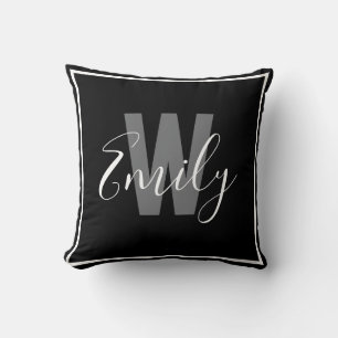 Coussin Monogramme de bordure noire moderne