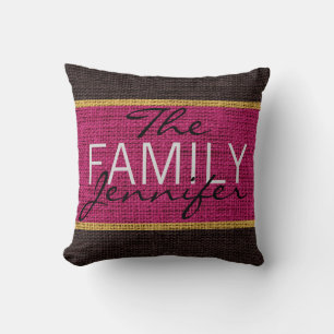 Coussin Monogramme de Burlap Rouge Maroon