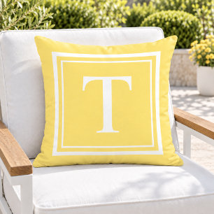 Coussin Monogramme de cadre carré blanc jaune vif