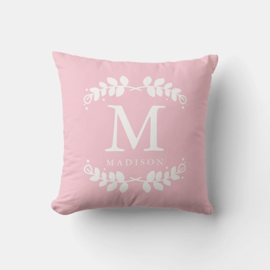 Coussin Monogramme de cadre floral rose rose (Recto)