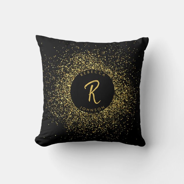 Coussin Monogramme de cadre Parties scintillant or et noir (Recto)