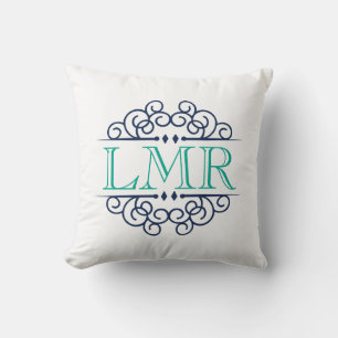 Coussin Monogramme de cadre Vintage marine et Emerald Gree