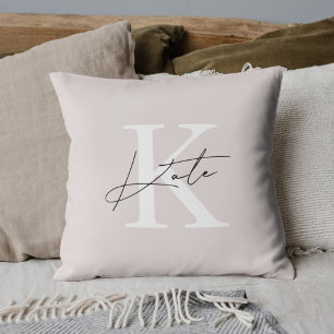 Coussin Monogramme de calligraphie rose moderne