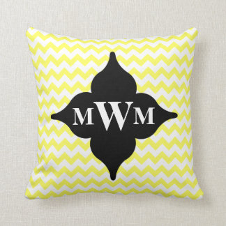 Coussin monogramme de chevrons jaunes et noirs