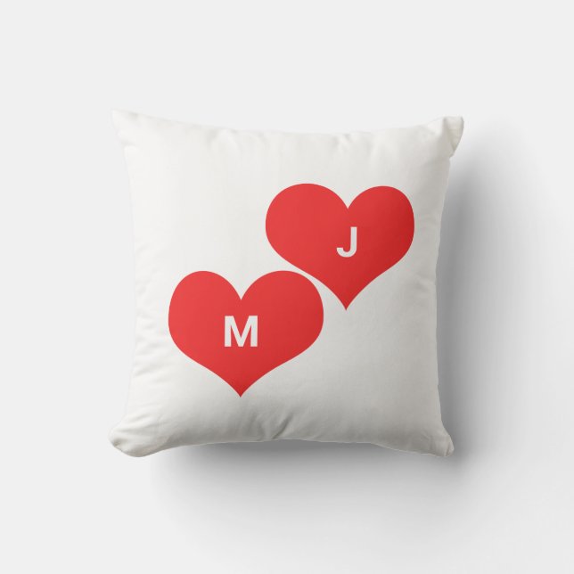 Coussin Monogramme de coeur rouge sur mesure initiale Sain (Recto)