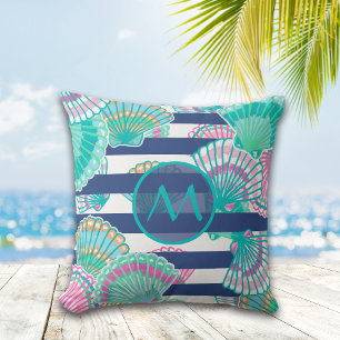 Coussin Monogramme de coquillage bleu marine