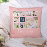 Coussin Monogramme de couleur modifiable C'est nous Photo<br><div class="desc">Monogramme coussin avec les mots "This is us" dans un script élégant avec 8 photos carrés disposées dans une grille avec une bordure blanche autour d'eux sur l'avant et l'arrière, ce qui en fait 16 photos au total que vous pouvez remplacer par vous-même photos tout contre une couleur arrière -...</div>