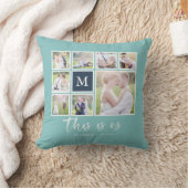 Coussin Monogramme de couleur modifiable Collage de photos (Couverture)